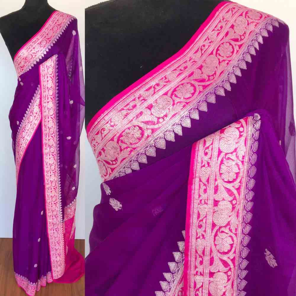 Purple Saree with Pink Border